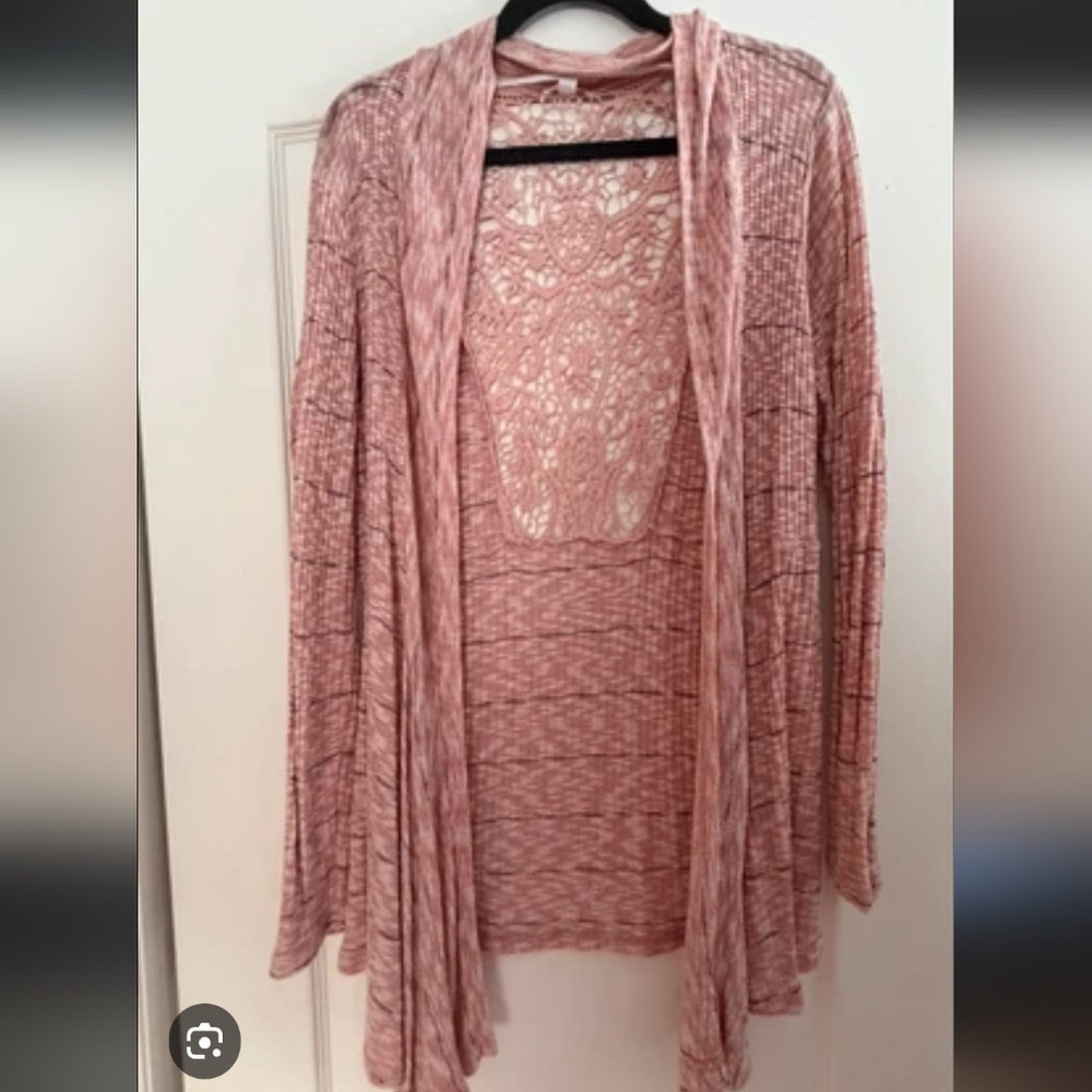 C Open-Front Cardigan with Crochet Back in Dusty Rose